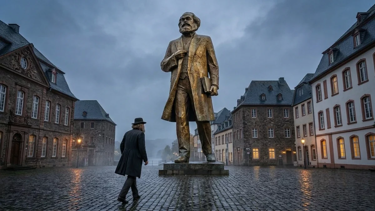 Karl Marx vor seiner Statue