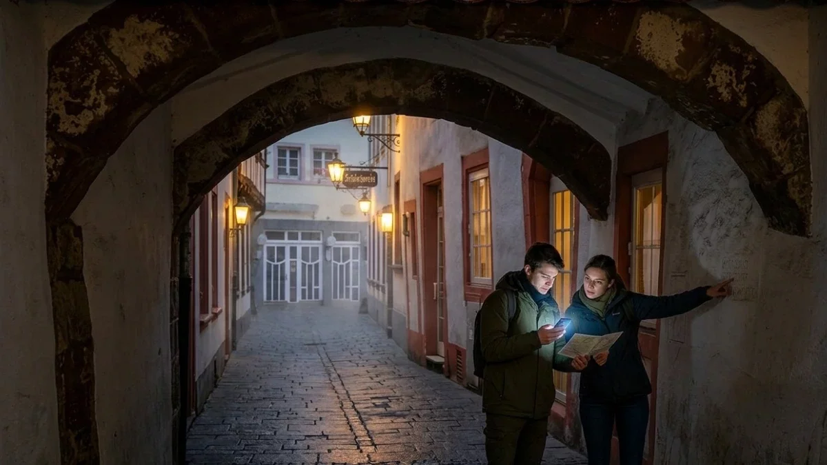 Spieler rätseln in der Judengasse