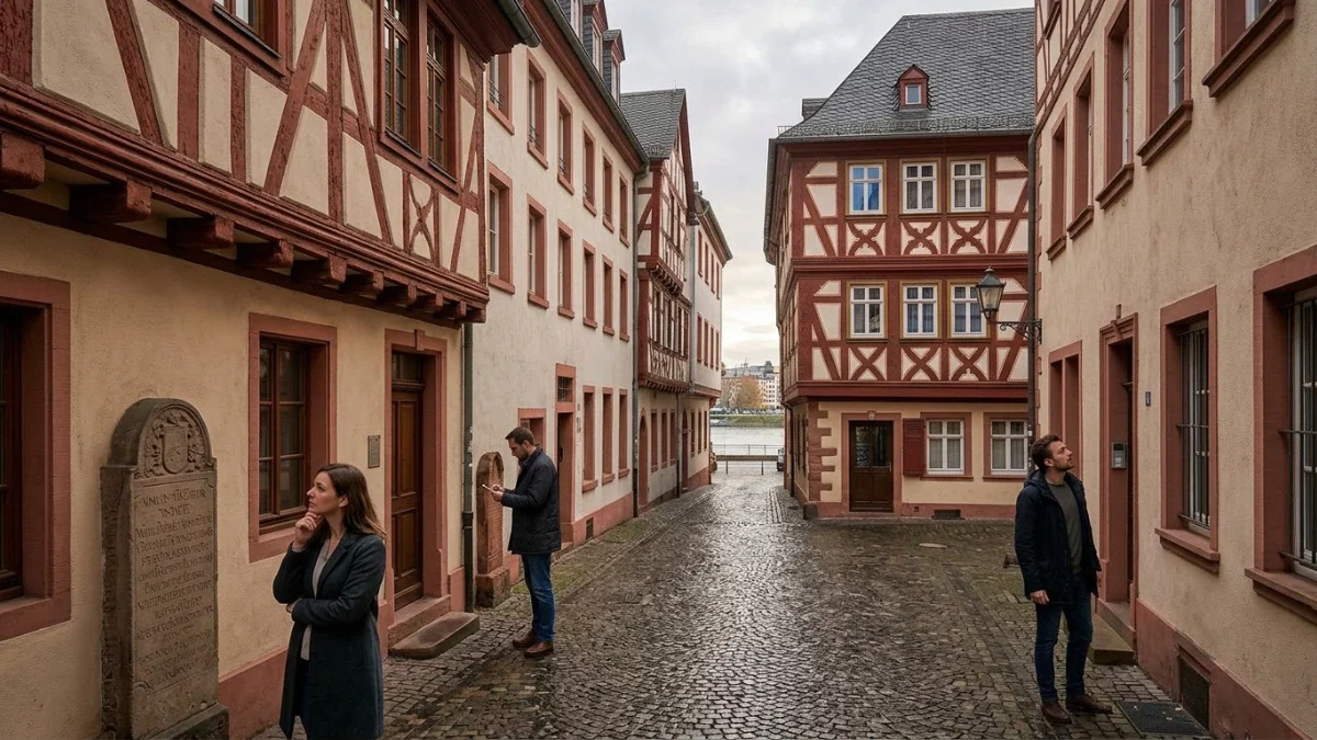 Players search for clues at half-timbered houses